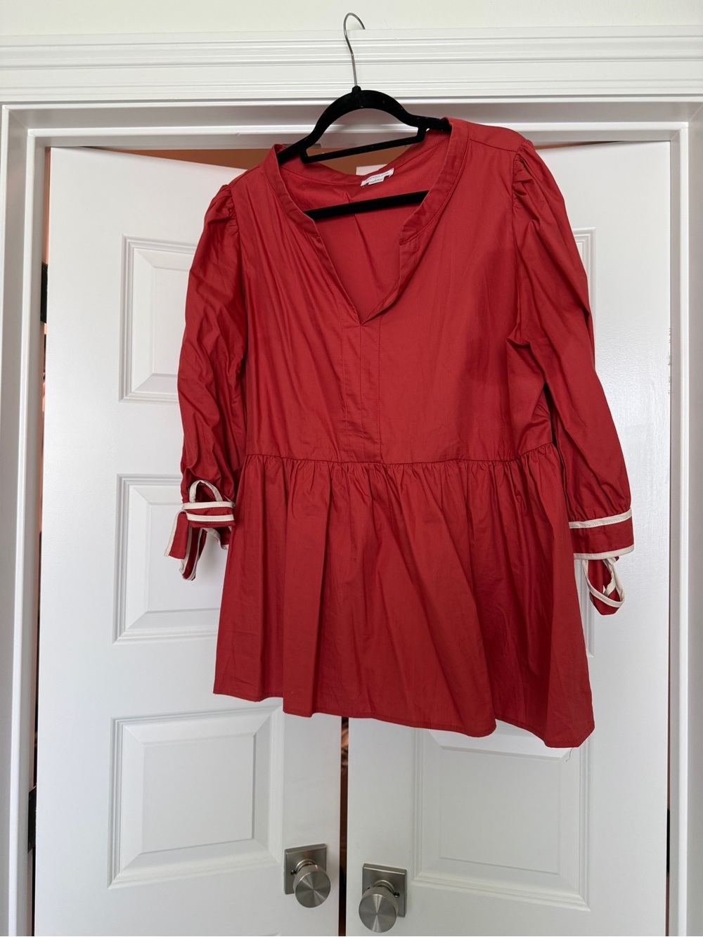 Women's Red Peplum Tunic Dress - Casual V-Neck
